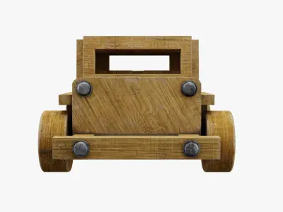 Old wooden toy jeep wagon model 3D model