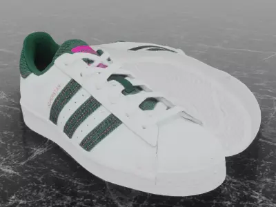 Adidas 3D Shoes - White - Green SuperStar Series Low-poly 3D model