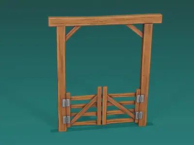 Stylized Low Poly wood Fence and Gate Low-poly 3D model