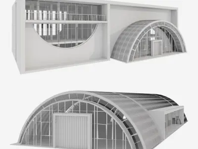 angar building with arched roof 3D model
