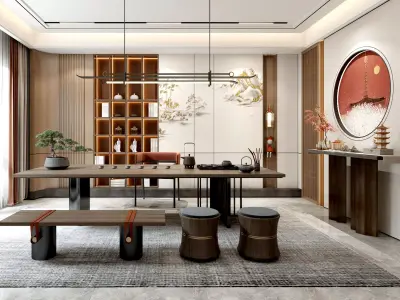 Chinese tearoom study room Low-poly 3D model