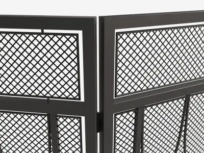 Folding Fireplace Screen 3-Panel Metal Mesh 3D model