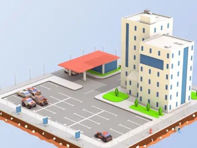Low Poly Car Service Building Low-poly 3D model
