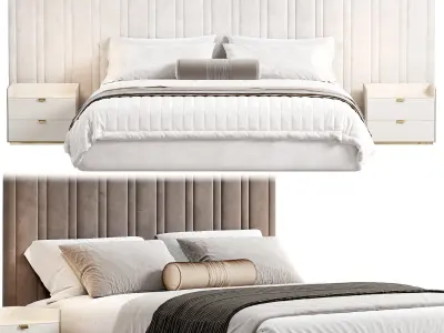Isabella Wide Headboard Panel Stripe Bed 3D model