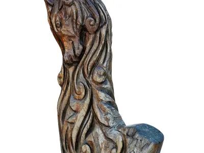 Horse Sculpture Carved from Wood 3D model