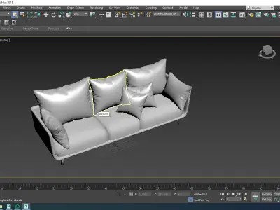 Modern Luxury Couch with Burgundy Cushions and Gold Legs 3D model