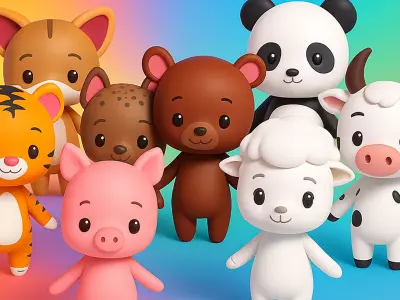 Character Animal Cartoon v002 Collection  Low-poly 3D model