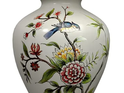 Debby Hand Painted Floral lotos pattern Ceramic Table Lamp 3D model