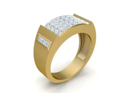 Gold Men Square Top Diamond Ring with Pave Setting 2320 3D print model