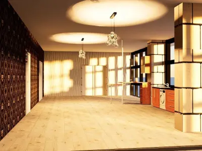 3D- house model bathroom with wallpaper Free low-poly 3D model