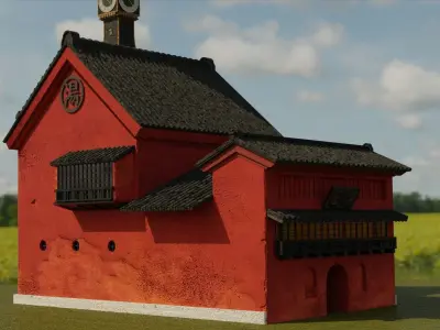 spirited away clock tower Japanese style architecture Low-poly 3D model