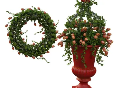 Vase with tulips and a wreath of tulips 05 3D model