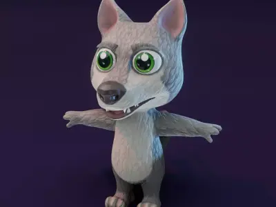Cartoon Wolf Rigged 3D Model Low-poly 3D model
