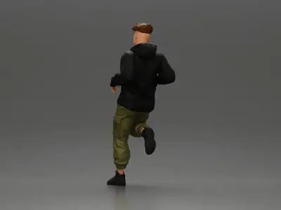 Man in Black Hoodie Casually Leaning Against a Stylish Car 3D print model