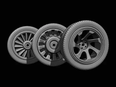 Tyre and 3x Alloy Wheel Types 3D print model