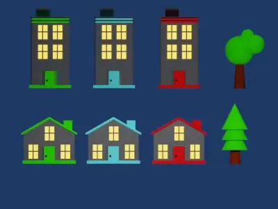 Stylized Houses Pack Free low-poly 3D model