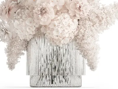 Bouquet of white flowers lilac peony hydrangea in vase 433 3D model