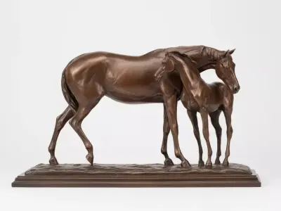 Bronze Horse Foal Sculpture Realistic Animal Family 3D Model Low-poly 3D model