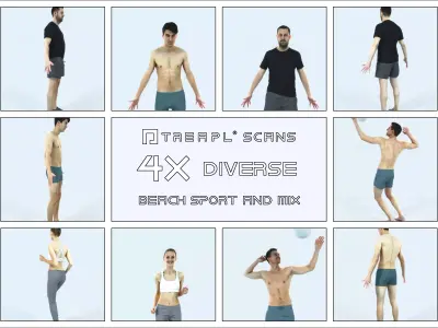 QAG07 4X Sports Beach Running Jogging Man Woman 008 Low-poly 3D model