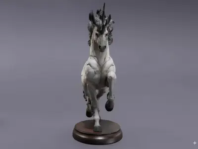 Fantasy Mythical Horse Sculpture Dark Magic Steed Horns Flames Low-poly 3D model