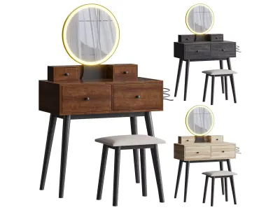 Ensemble coiffeuse avec tabouret et miroir Kyla 3D model