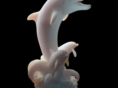 Dolphin Family Sculpture  Ocean-Themed Decorative Model 3D print model