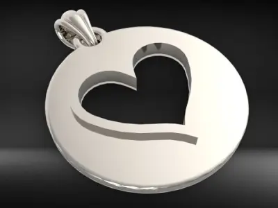Heart playing card round pendant with bail  3D print model