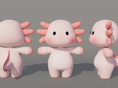 Rigged Cartoon Axolotl Low-poly 3D model