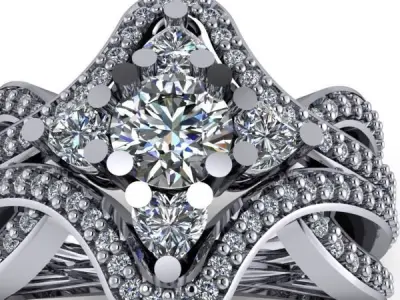 Modern Glamorous Round Heart Cut Fashion Cluster Ladies Ring 3D print model