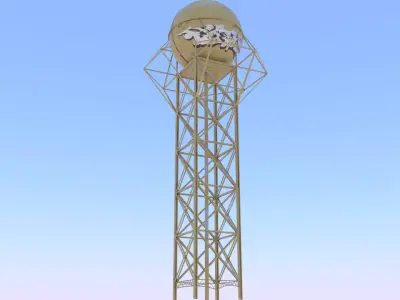 Water tower with graffiti 3D model