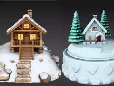 Snow Globe And Hill House Two Model Pack 3D Model 3D model