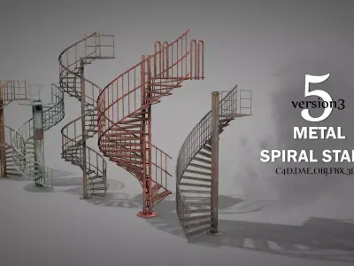 Rusty Metal Spiral Stairs 3D model