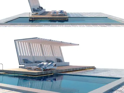 Pool with terrace and canopy  3D model