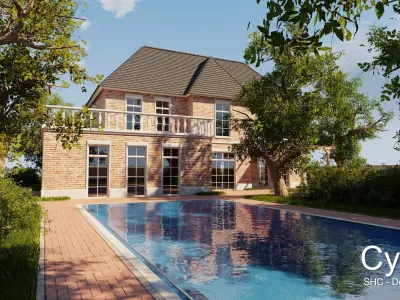 Classic villa 2021 Blender Eevee and Cycles 1 without furniture Low-poly 3D model