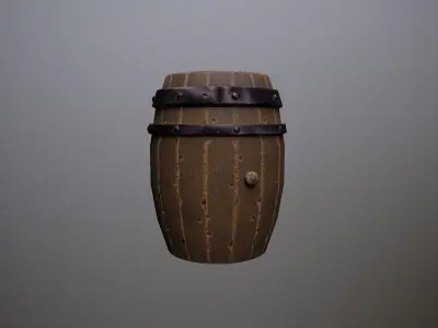Wooden Barrel with Metal Hoop Game Ready Low P Low-poly 3D model