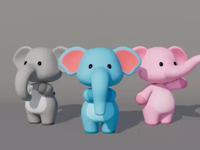 Rigged Cartoon Elephant Low-poly 3D model