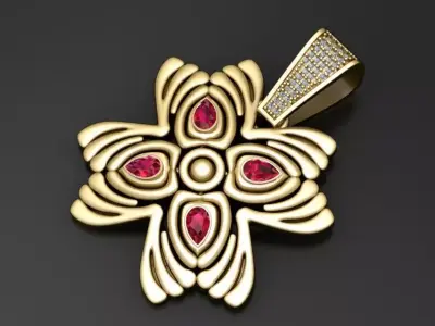 Radiant Ruby Blossom Pendant  3D Printable Jewelry Model 3D print model