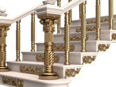Carved Stair 03 White Low-poly 3D model