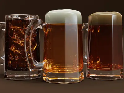 Drink Mug Set - Beer Ale and Coke 3D model