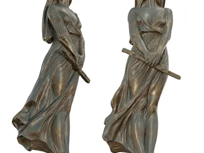 Antique Elegant Woman Sculpture with Flute 3D model