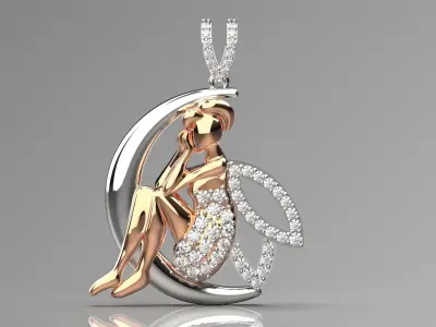 Tinkerbell on the Moon Pendant with Diamond Model jp0256 3D print model