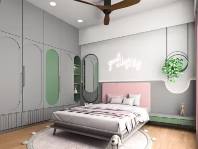 Modern Bedroom in pink theme 3D model