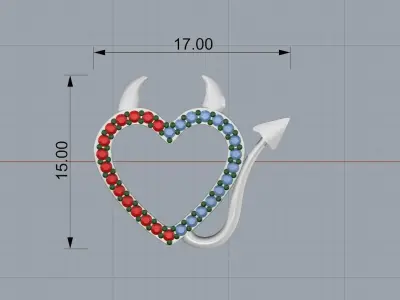 RUBY AND DIAMOND DEVIL HEART PENDANT 3D print model
