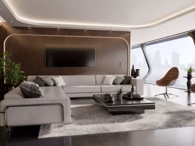 Modern Wooden Living Room 3D Model 3D model