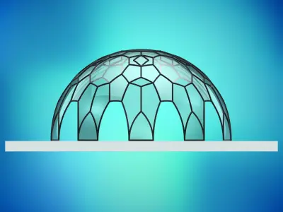 Dome pentagonal array dome wireframe with glass panels Low-poly 3D model