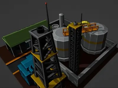 Oil Refinery Low-poly 3D model