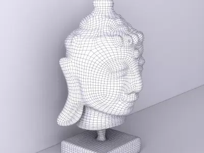 Wooden Buddha Head with Stand 3D model