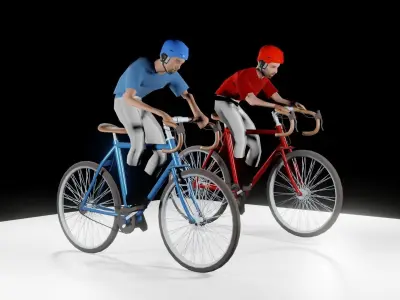2 Cyclist Spinning and Grinding Low-poly Low-poly 3D model