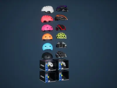 Helmet Set Low Poly Game Ready rack Low-poly 3D model
