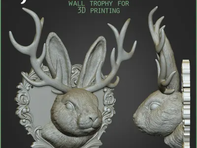 Jackalope Animal Head Wall Trophy 3D print model